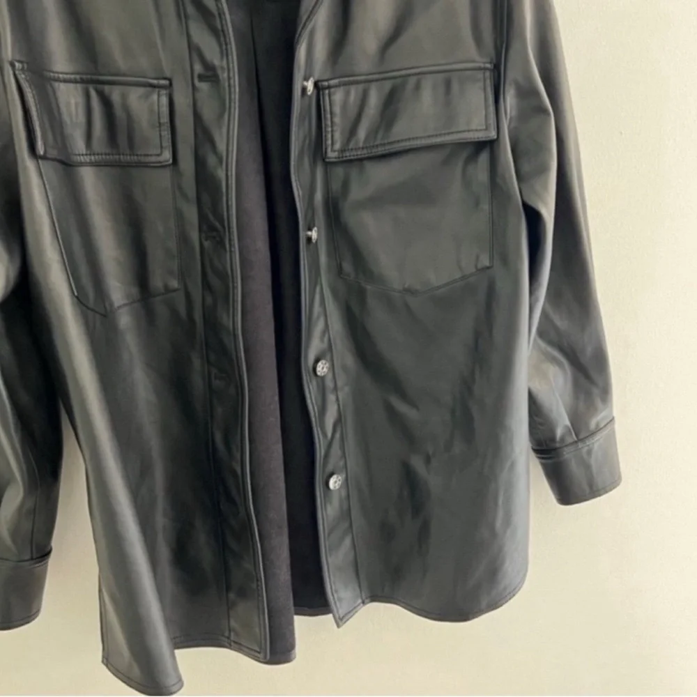 Bershka Black Vegan Leather Coat Large